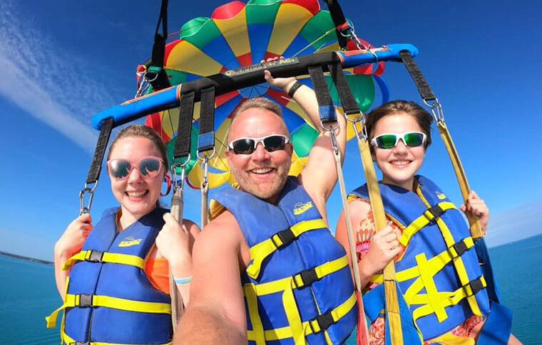 A family enjoying a parasailing experience